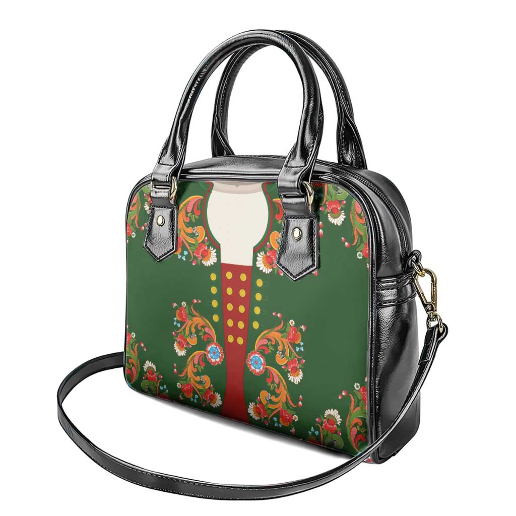 Norwegian Male Bunad Shoulder Handbag with Rosemaling Folk Art Green Color LT03