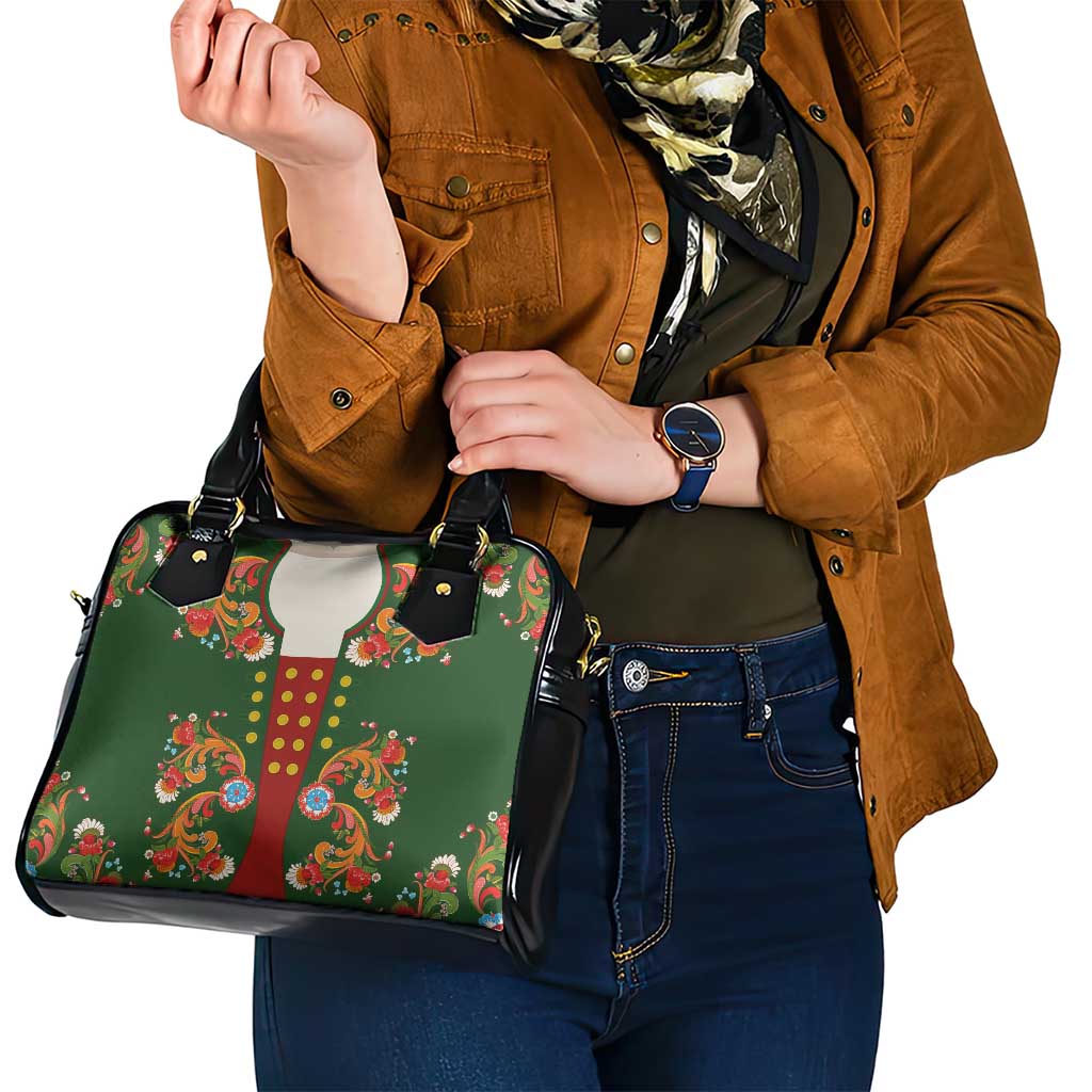 Norwegian Male Bunad Shoulder Handbag with Rosemaling Folk Art Green Color LT03