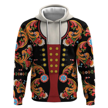 Norwegian Male Bunad Hoodie with Rosemaling Folk Art Black Color LT03