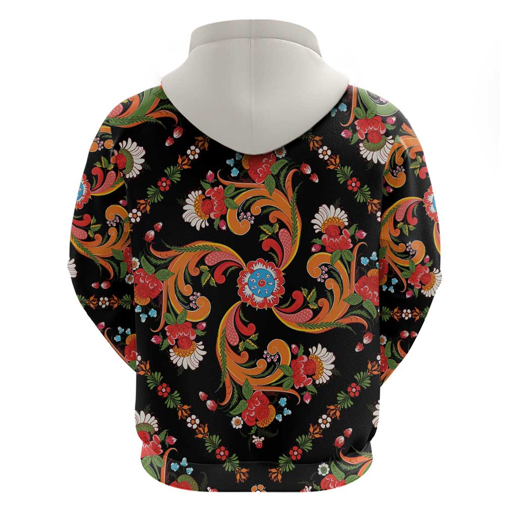 Norwegian Male Bunad Hoodie with Rosemaling Folk Art Black Color LT03