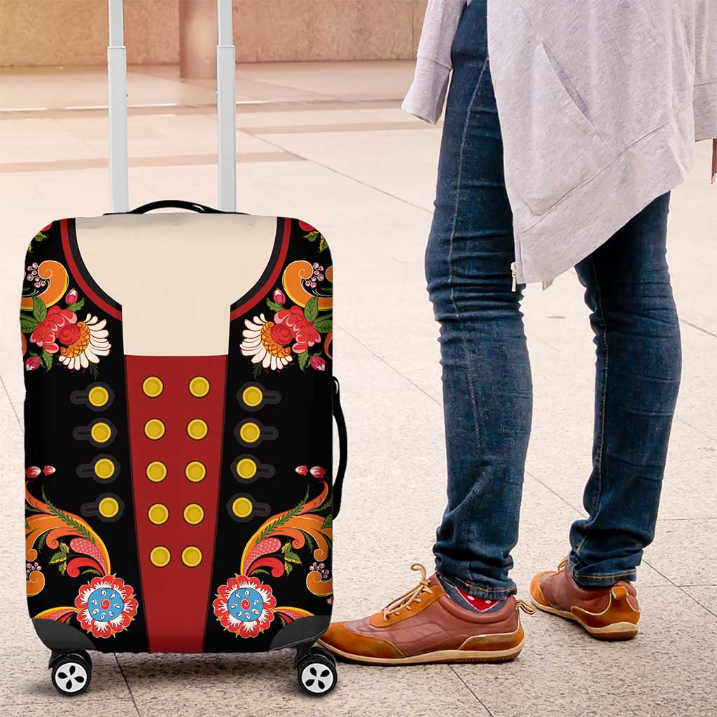 Norwegian Male Bunad Luggage Cover with Rosemaling Folk Art Black Color LT03