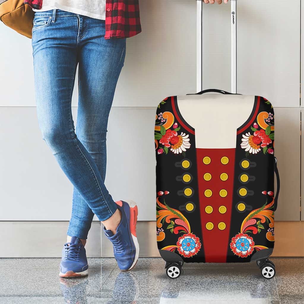 Norwegian Male Bunad Luggage Cover with Rosemaling Folk Art Black Color LT03