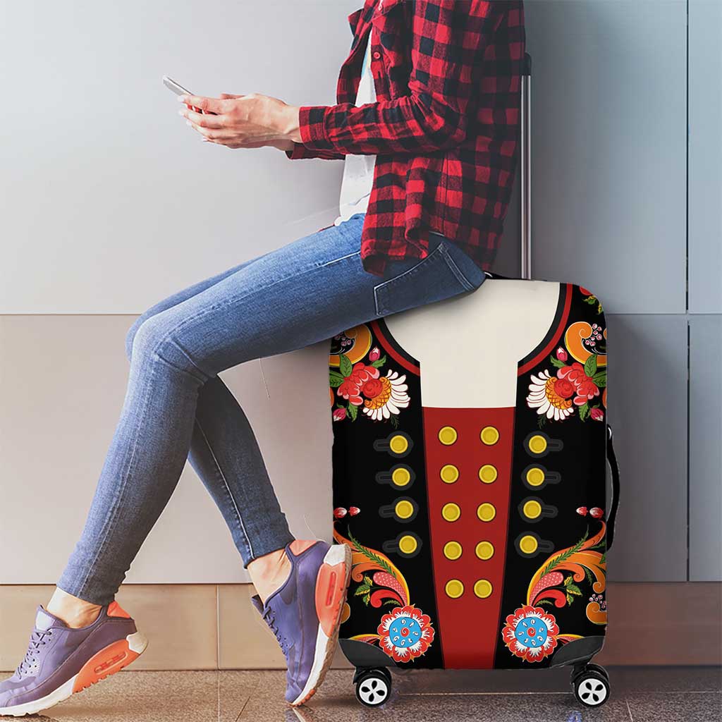 Norwegian Male Bunad Luggage Cover with Rosemaling Folk Art Black Color LT03