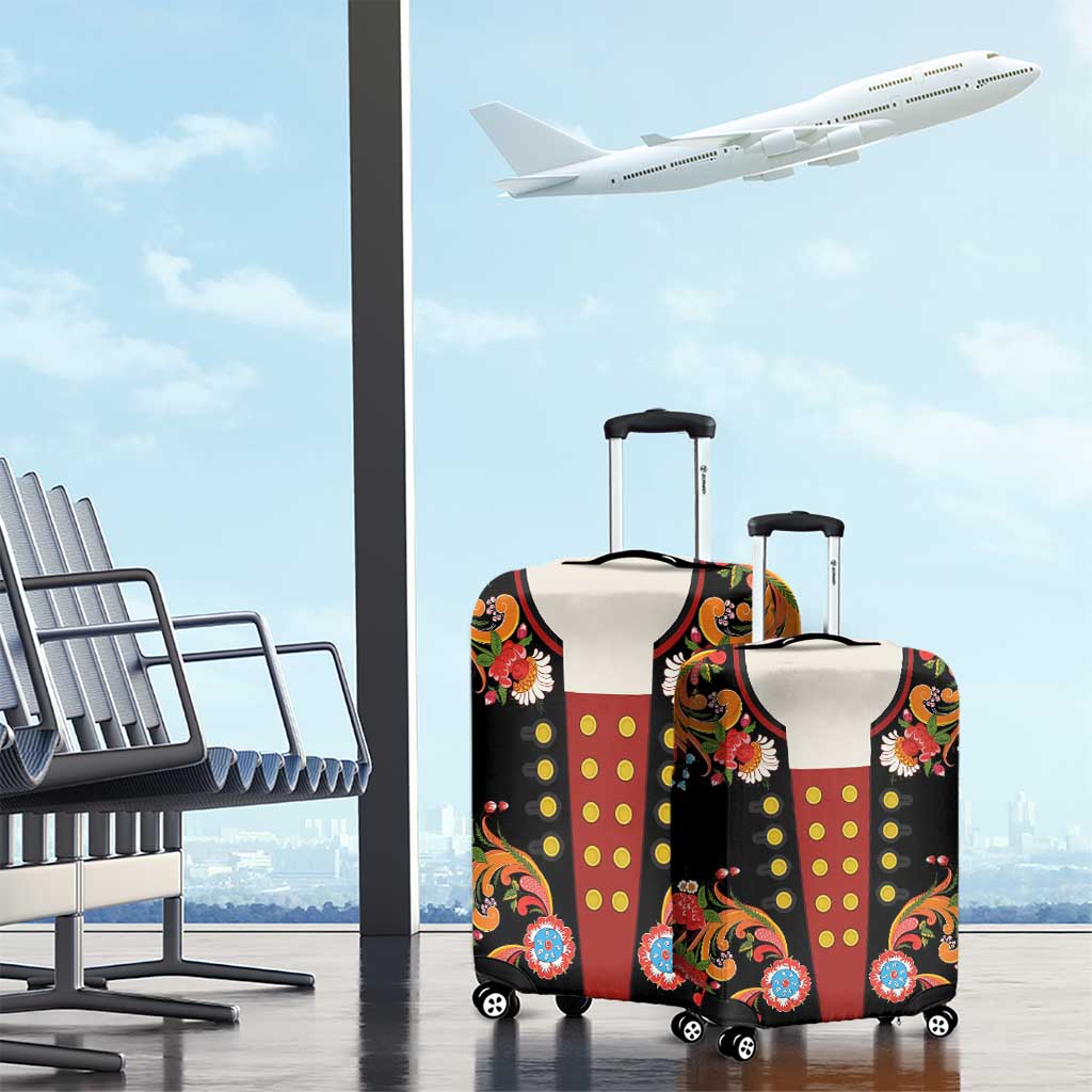 Norwegian Male Bunad Luggage Cover with Rosemaling Folk Art Black Color LT03
