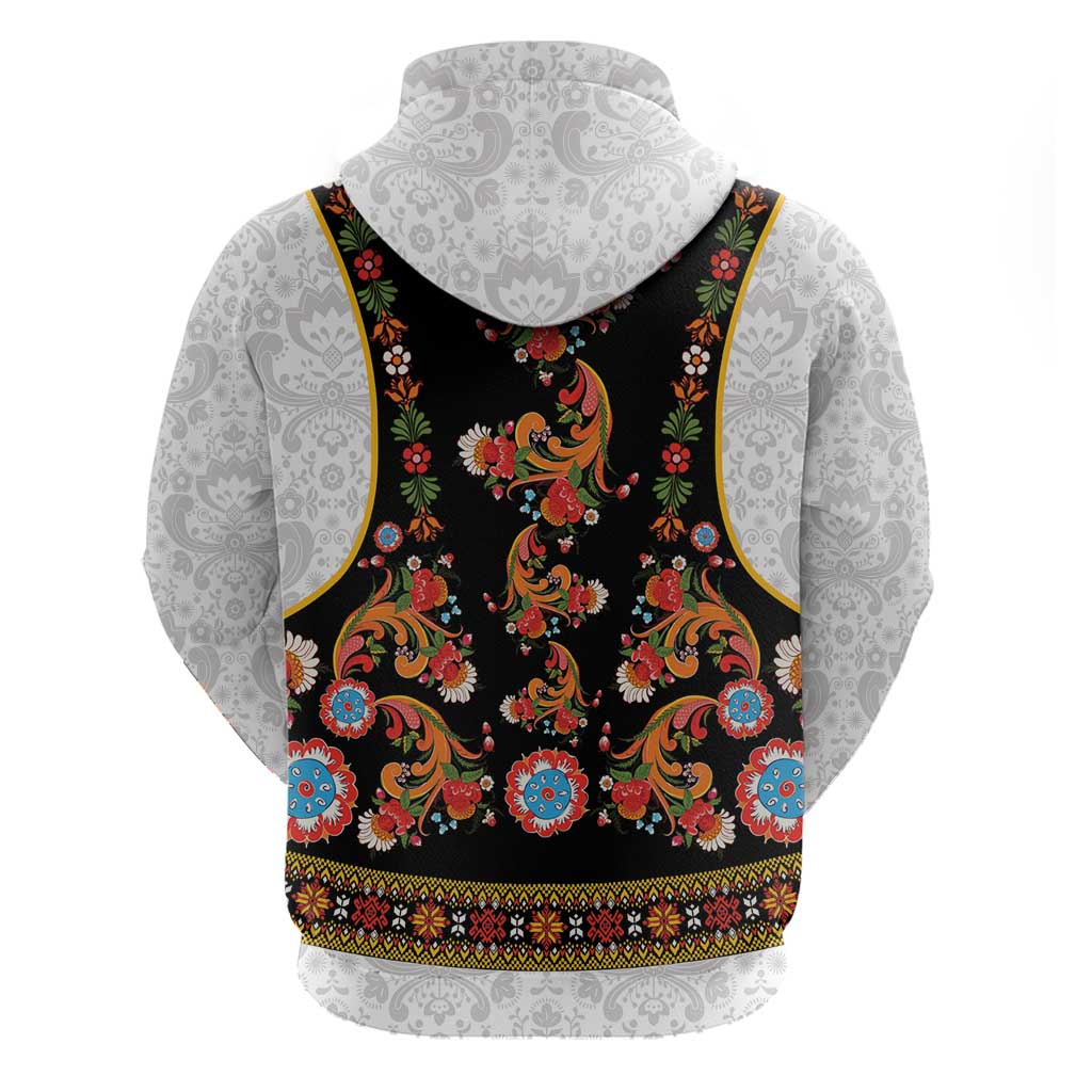 Norwegian Female Bunad Hoodie with Rosemaling Folk Art Black Color LT03
