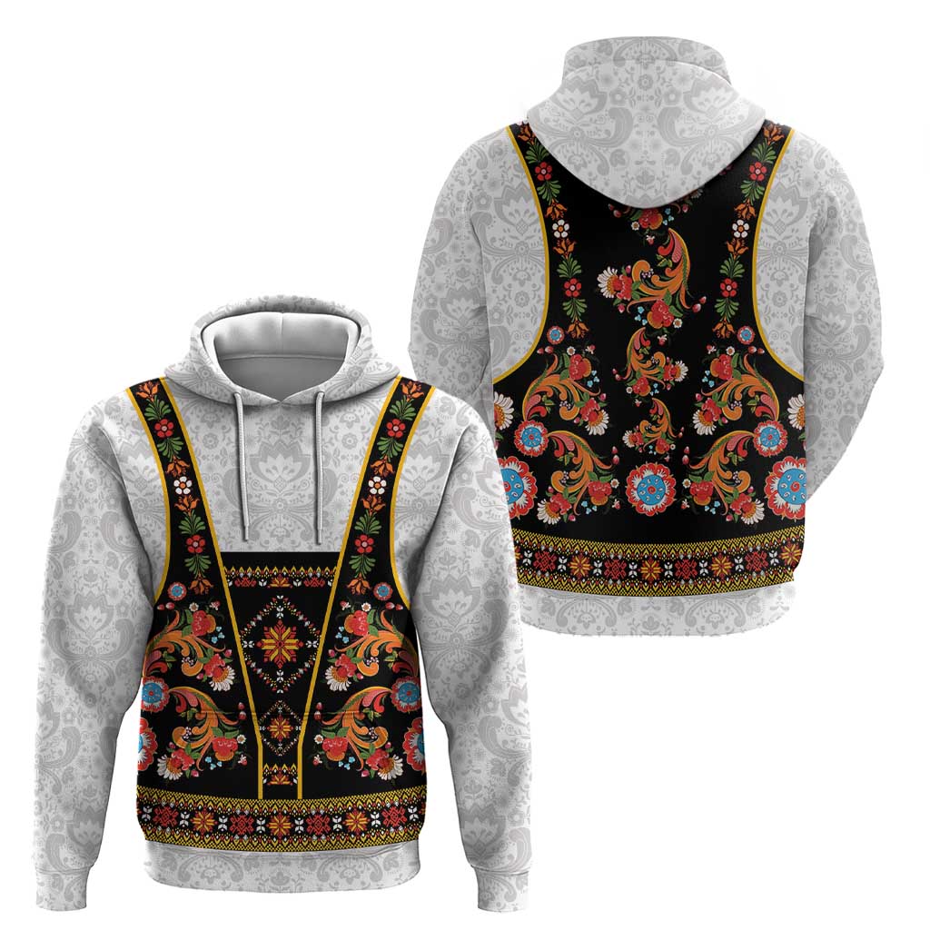 Norwegian Female Bunad Hoodie with Rosemaling Folk Art Black Color LT03
