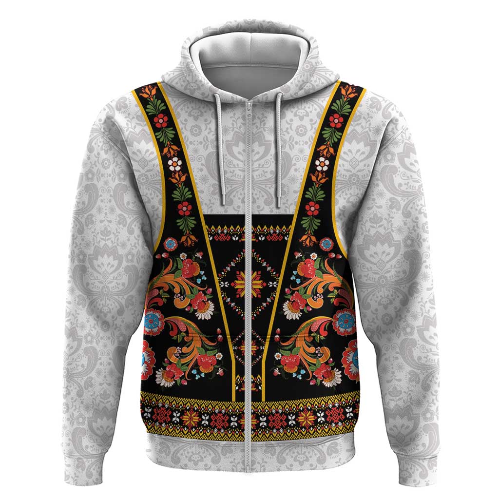 Norwegian Female Bunad Hoodie with Rosemaling Folk Art Black Color LT03