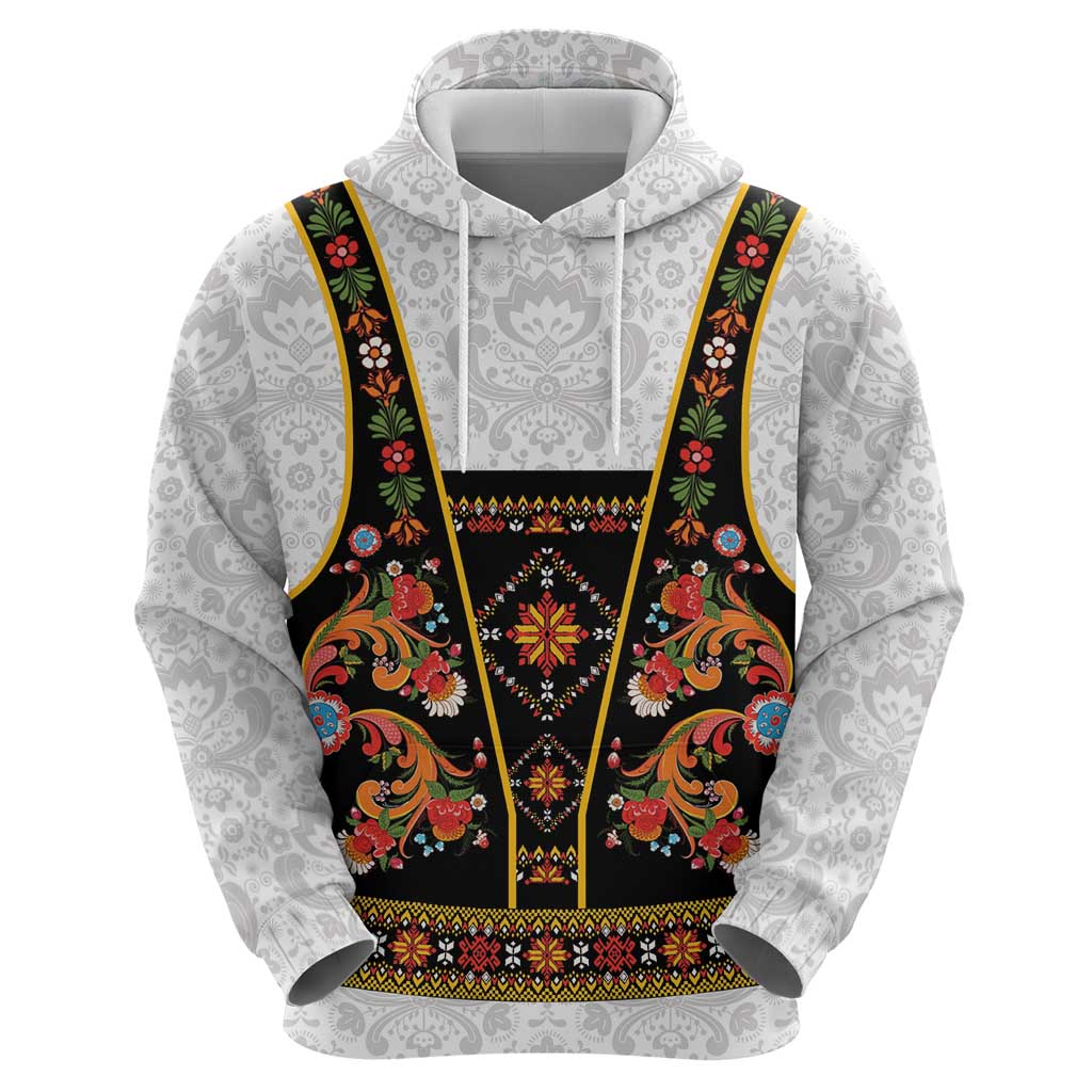 Norwegian Female Bunad Hoodie with Rosemaling Folk Art Black Color LT03