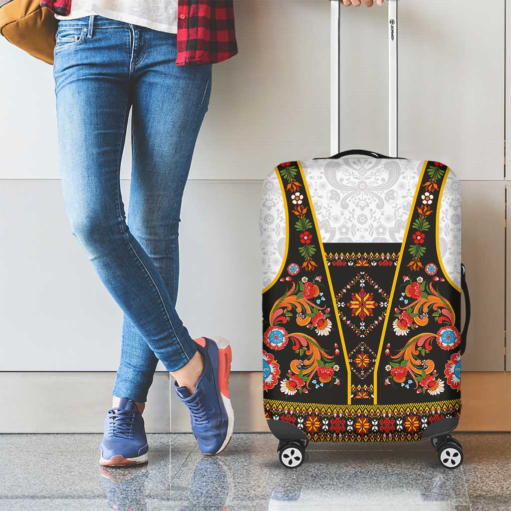 Norwegian Female Bunad Luggage Cover with Rosemaling Folk Art Black Color LT03