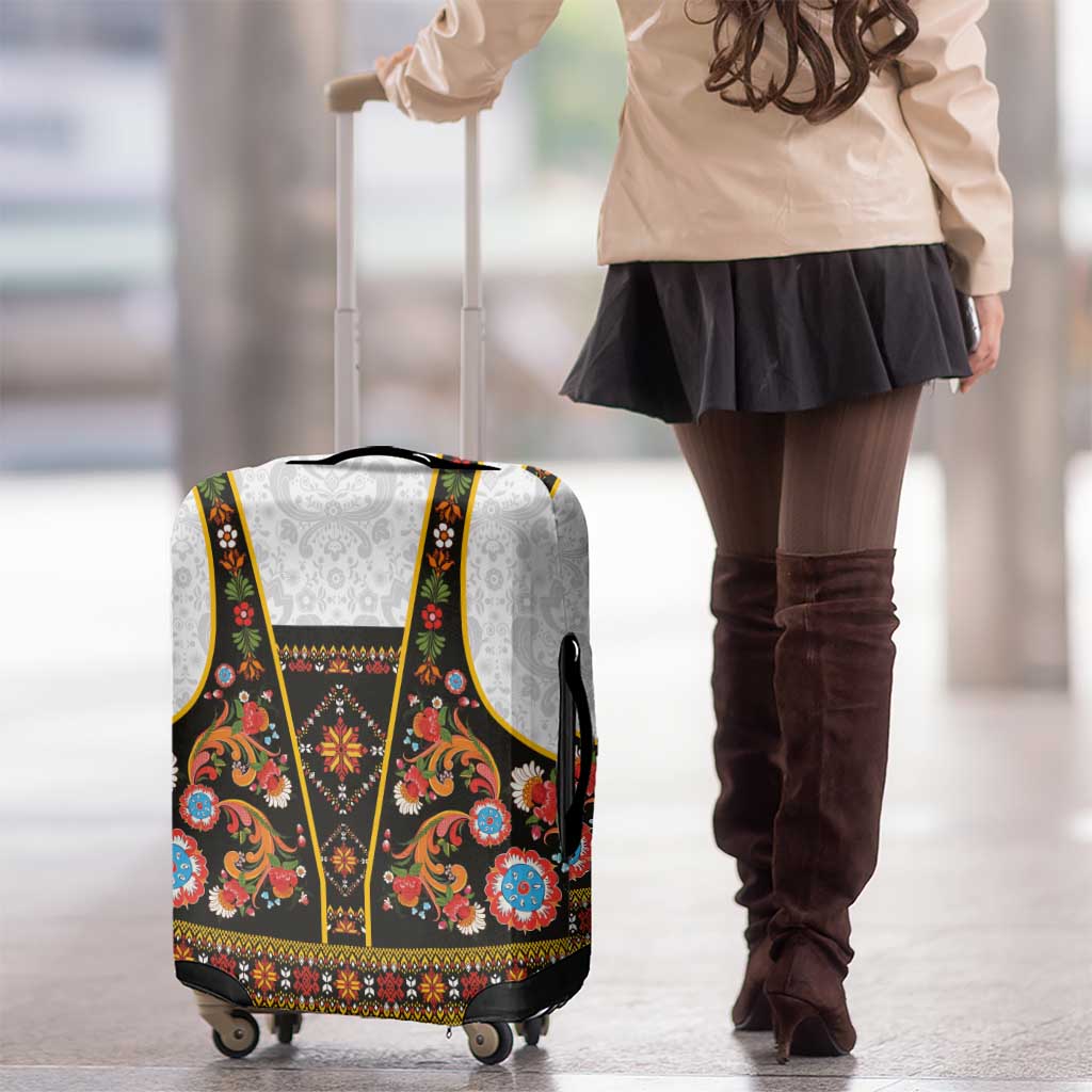 Norwegian Female Bunad Luggage Cover with Rosemaling Folk Art Black Color LT03