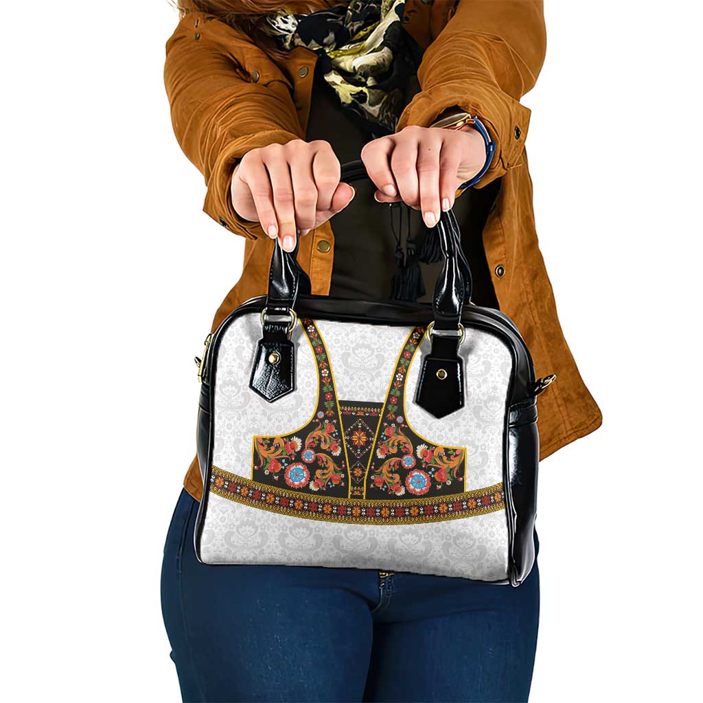 Norwegian Female Bunad Shoulder Handbag with Rosemaling Folk Art Black Color LT03