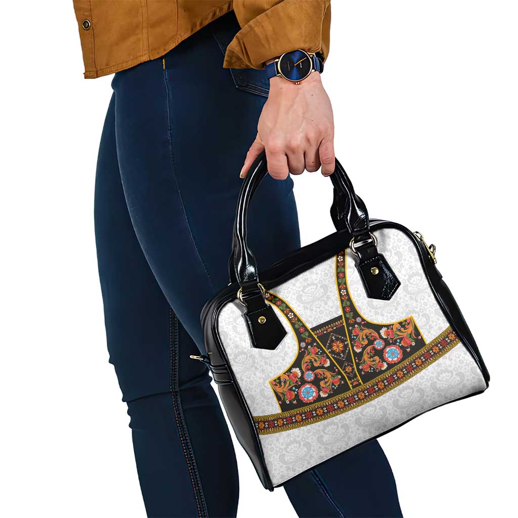 Norwegian Female Bunad Shoulder Handbag with Rosemaling Folk Art Black Color LT03