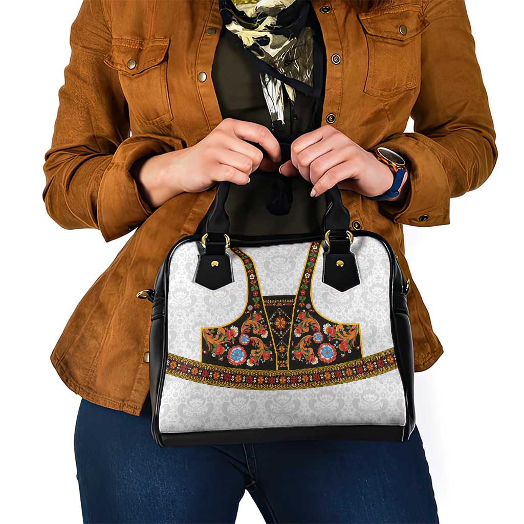 Norwegian Female Bunad Shoulder Handbag with Rosemaling Folk Art Black Color LT03