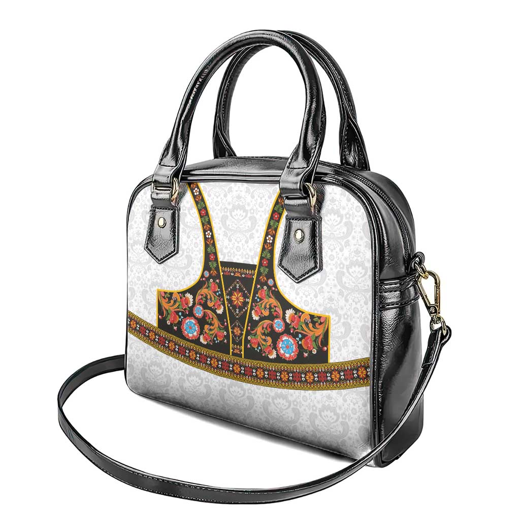 Norwegian Female Bunad Shoulder Handbag with Rosemaling Folk Art Black Color LT03