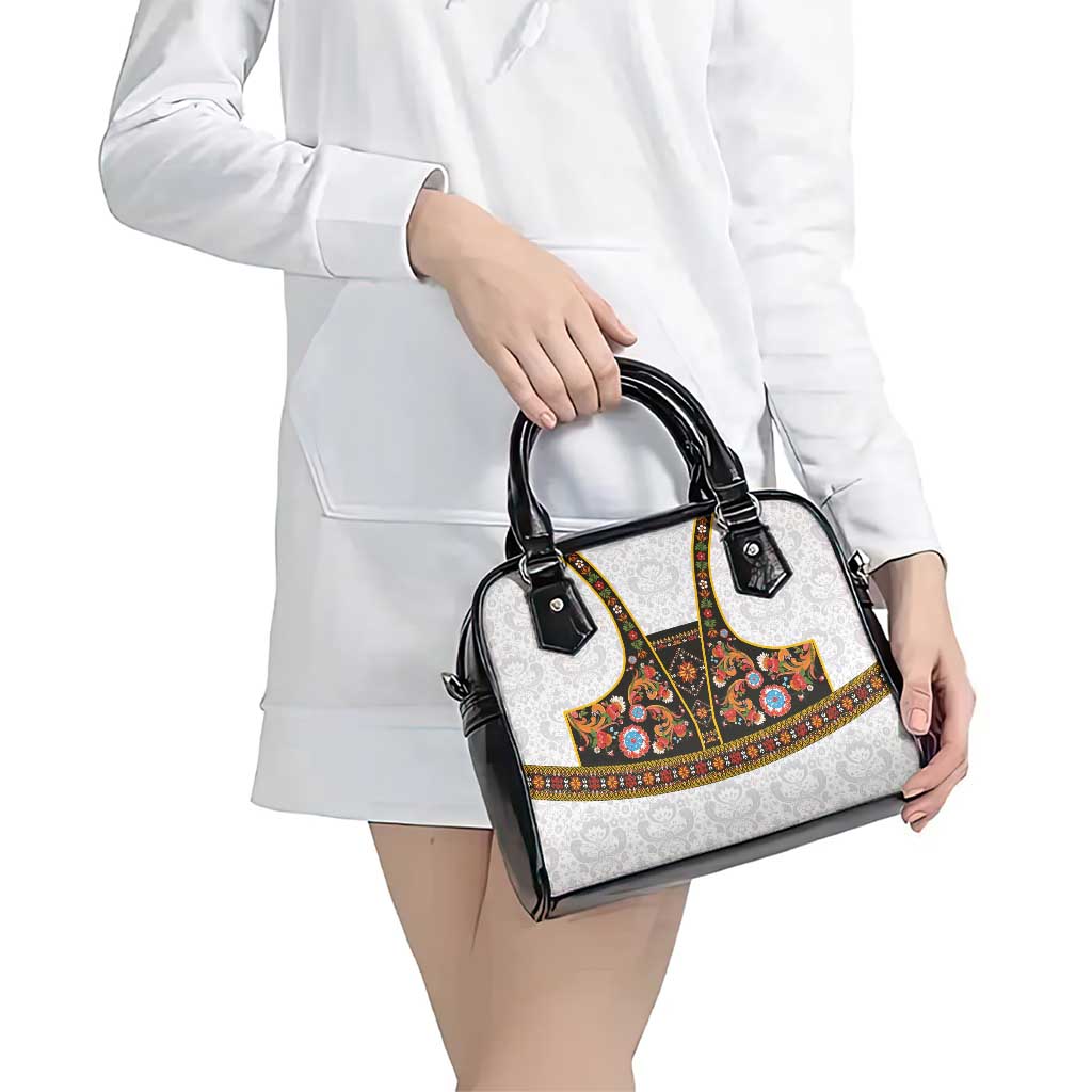 Norwegian Female Bunad Shoulder Handbag with Rosemaling Folk Art Black Color LT03