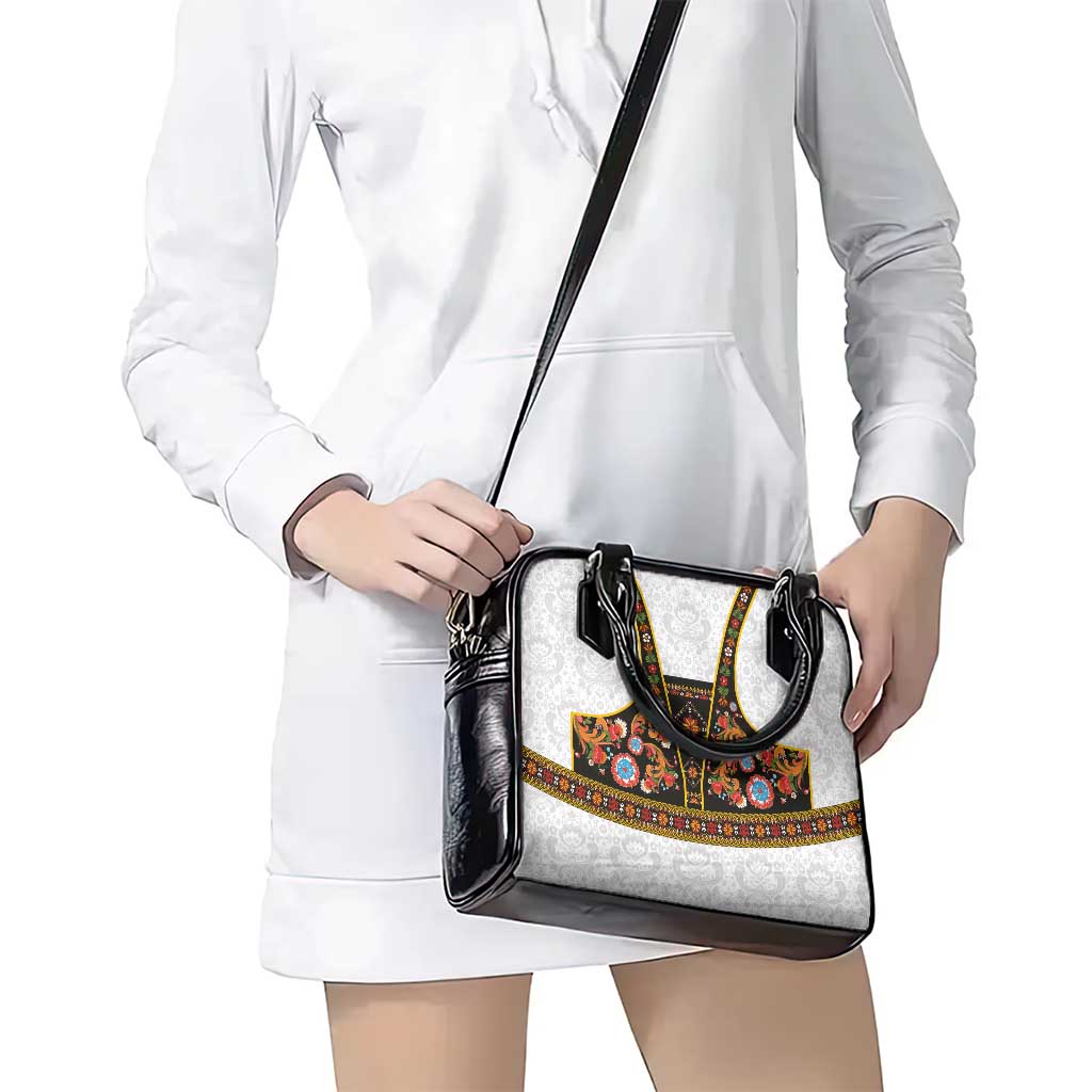 Norwegian Female Bunad Shoulder Handbag with Rosemaling Folk Art Black Color LT03