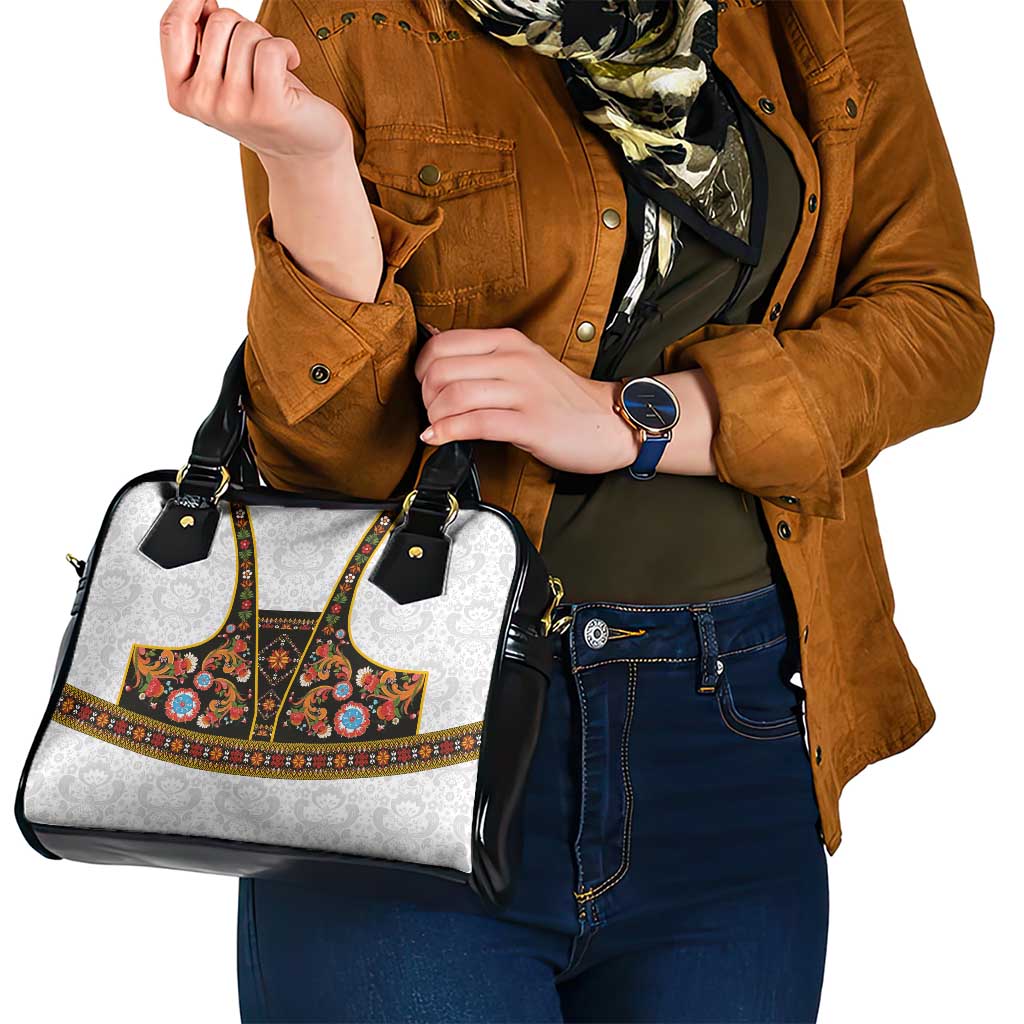 Norwegian Female Bunad Shoulder Handbag with Rosemaling Folk Art Black Color LT03