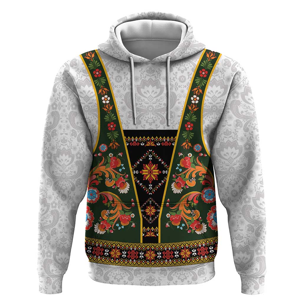 Norwegian Female Bunad Hoodie with Rosemaling Folk Art Green Color LT03