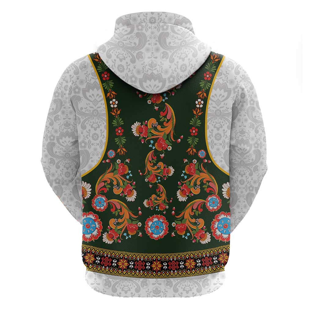 Norwegian Female Bunad Hoodie with Rosemaling Folk Art Green Color LT03