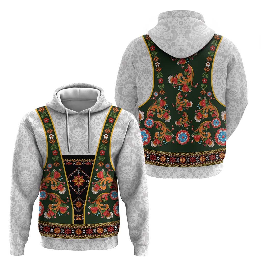 Norwegian Female Bunad Hoodie with Rosemaling Folk Art Green Color LT03