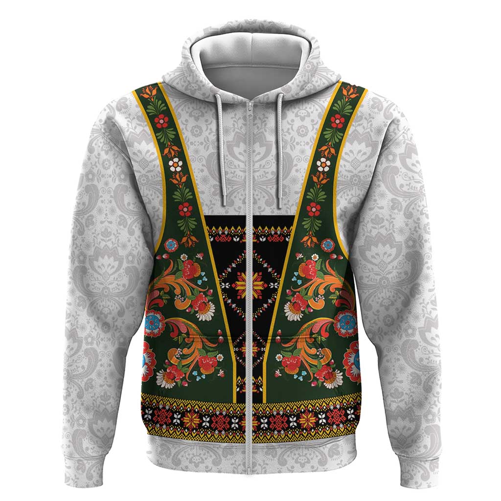 Norwegian Female Bunad Hoodie with Rosemaling Folk Art Green Color LT03