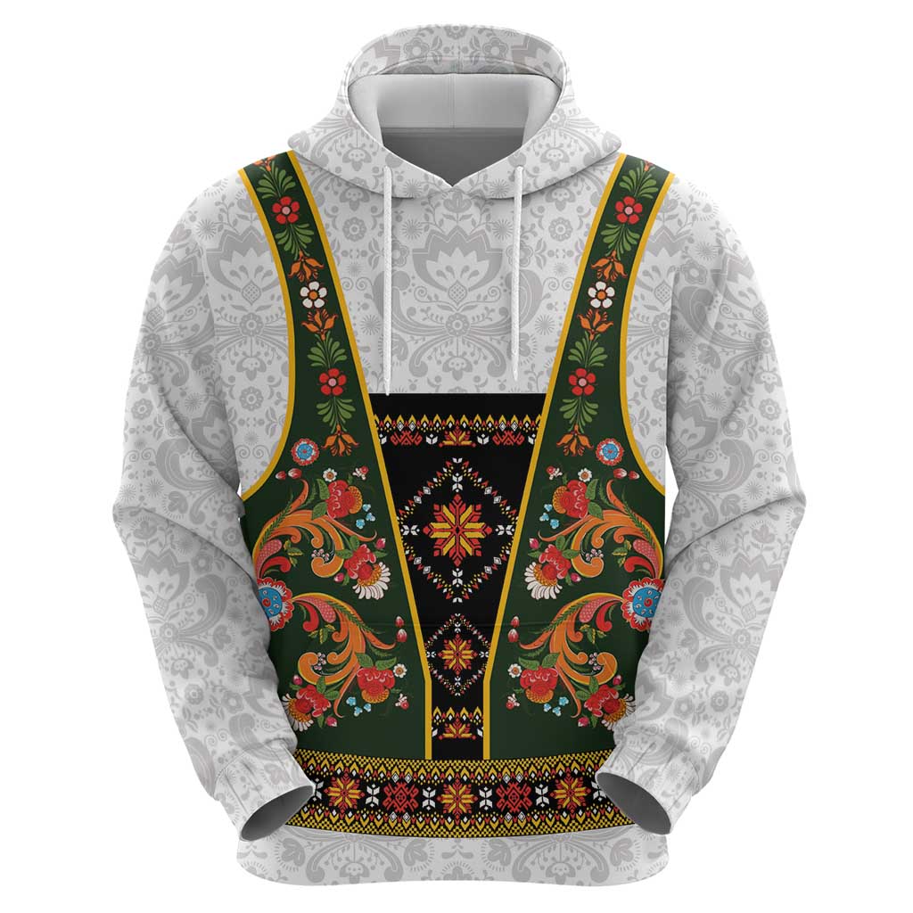 Norwegian Female Bunad Hoodie with Rosemaling Folk Art Green Color LT03