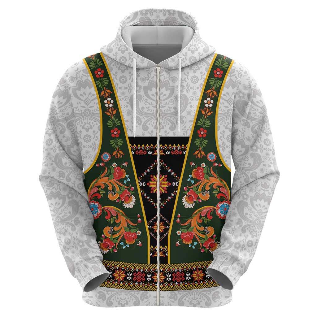 Norwegian Female Bunad Hoodie with Rosemaling Folk Art Green Color LT03