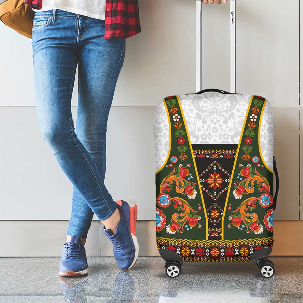 Norwegian Female Bunad Luggage Cover with Rosemaling Folk Art Green Color LT03