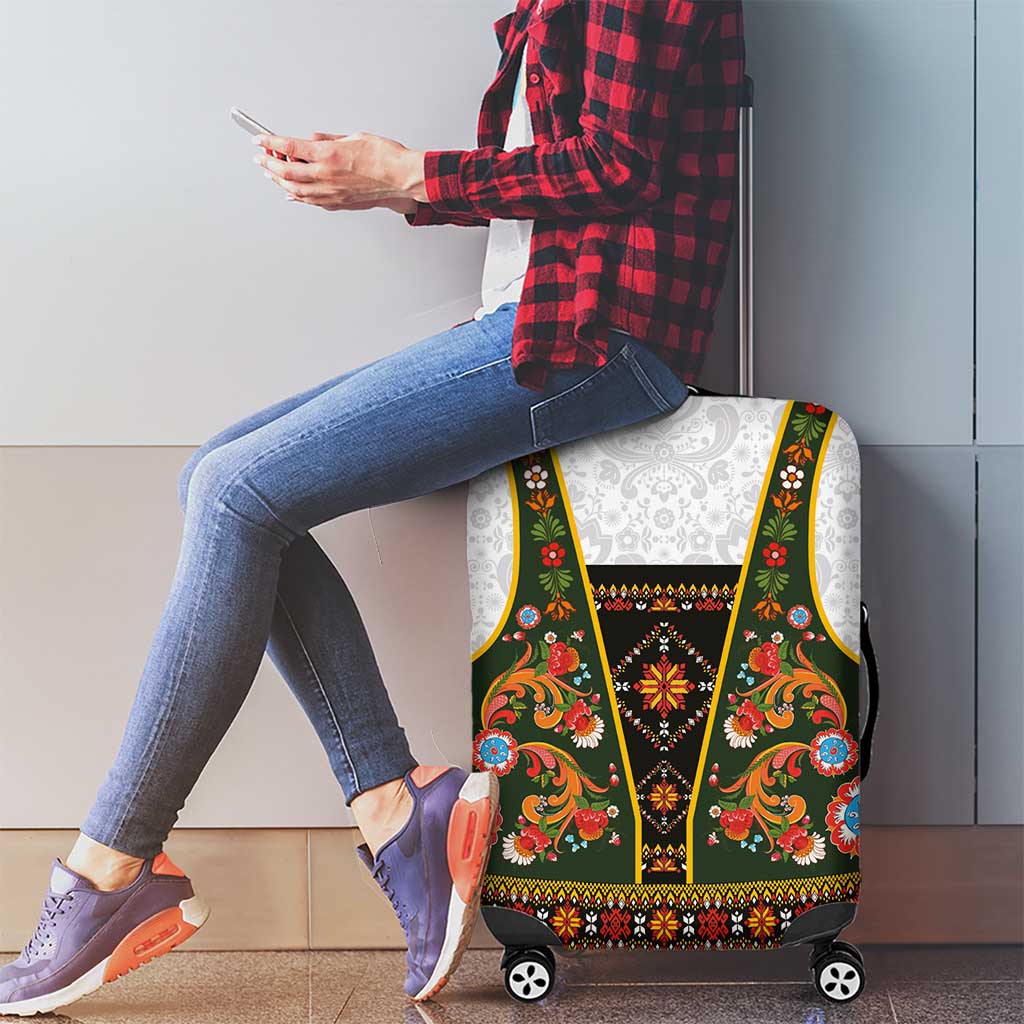 Norwegian Female Bunad Luggage Cover with Rosemaling Folk Art Green Color LT03