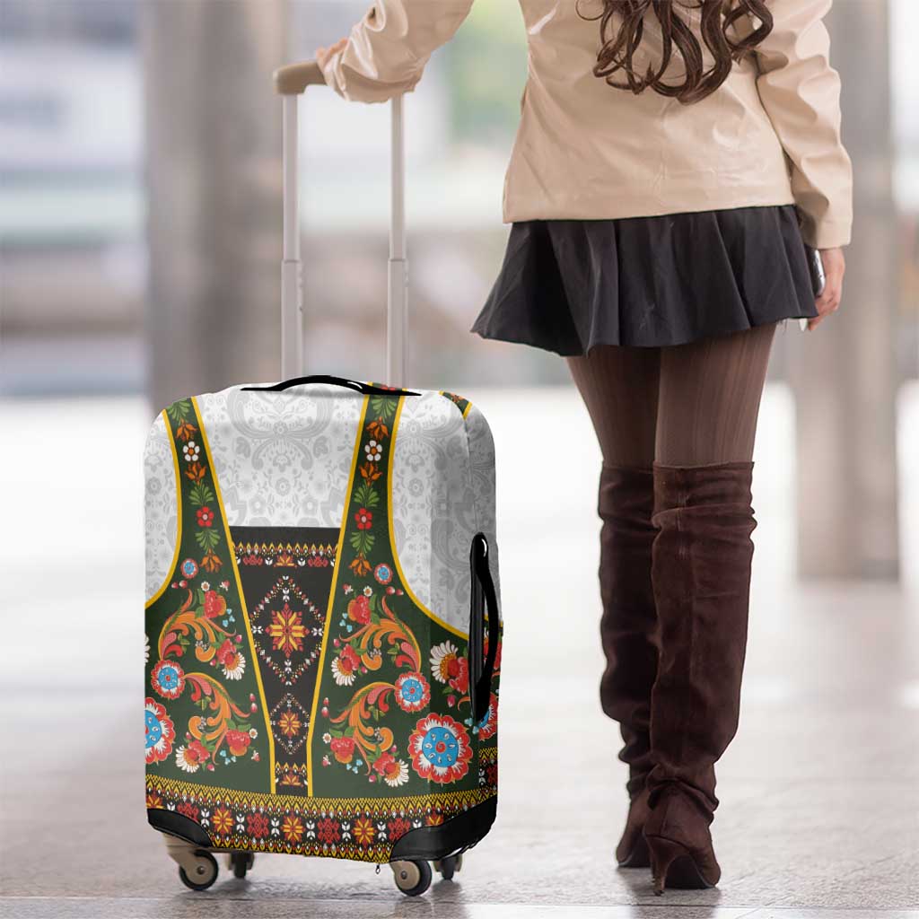Norwegian Female Bunad Luggage Cover with Rosemaling Folk Art Green Color LT03
