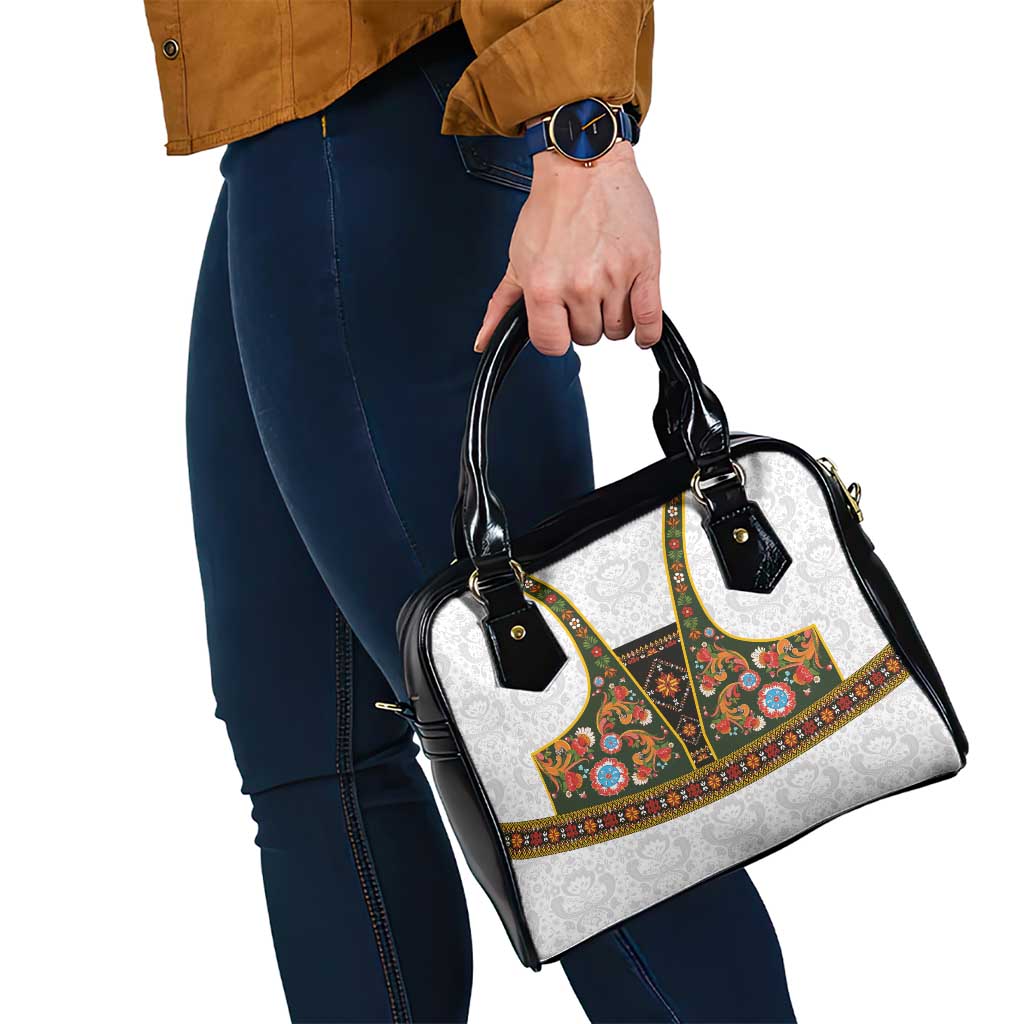 Norwegian Female Bunad Shoulder Handbag with Rosemaling Folk Art Green Color LT03