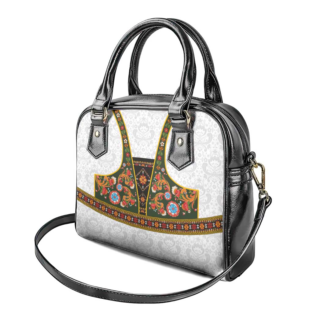 Norwegian Female Bunad Shoulder Handbag with Rosemaling Folk Art Green Color LT03