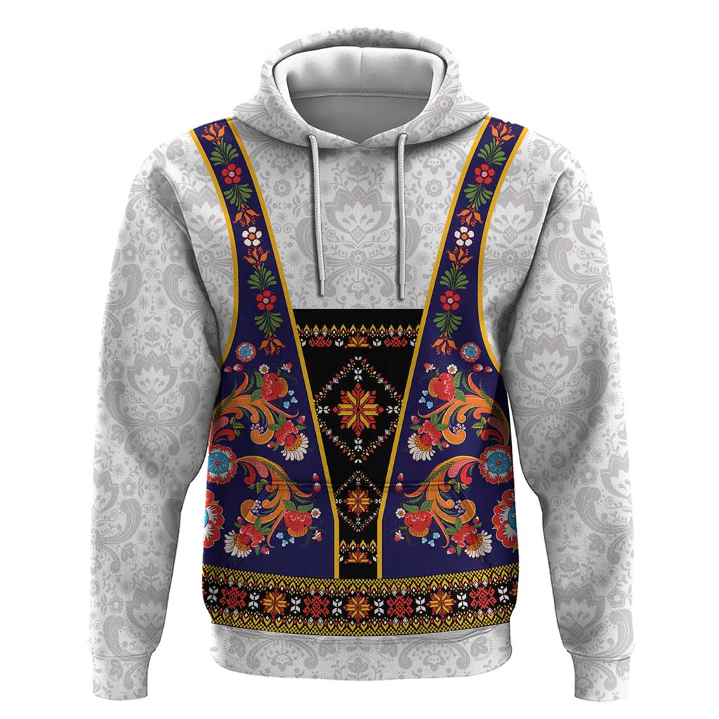 Norwegian Female Bunad Hoodie with Rosemaling Folk Art Navy Color LT03
