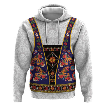 Norwegian Female Bunad Hoodie with Rosemaling Folk Art Navy Color LT03
