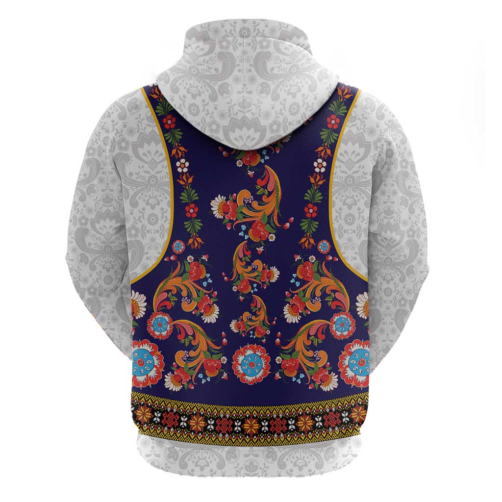 Norwegian Female Bunad Hoodie with Rosemaling Folk Art Navy Color LT03