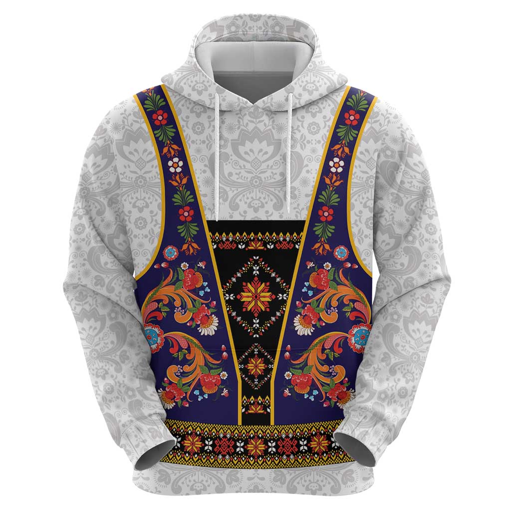 Norwegian Female Bunad Hoodie with Rosemaling Folk Art Navy Color LT03