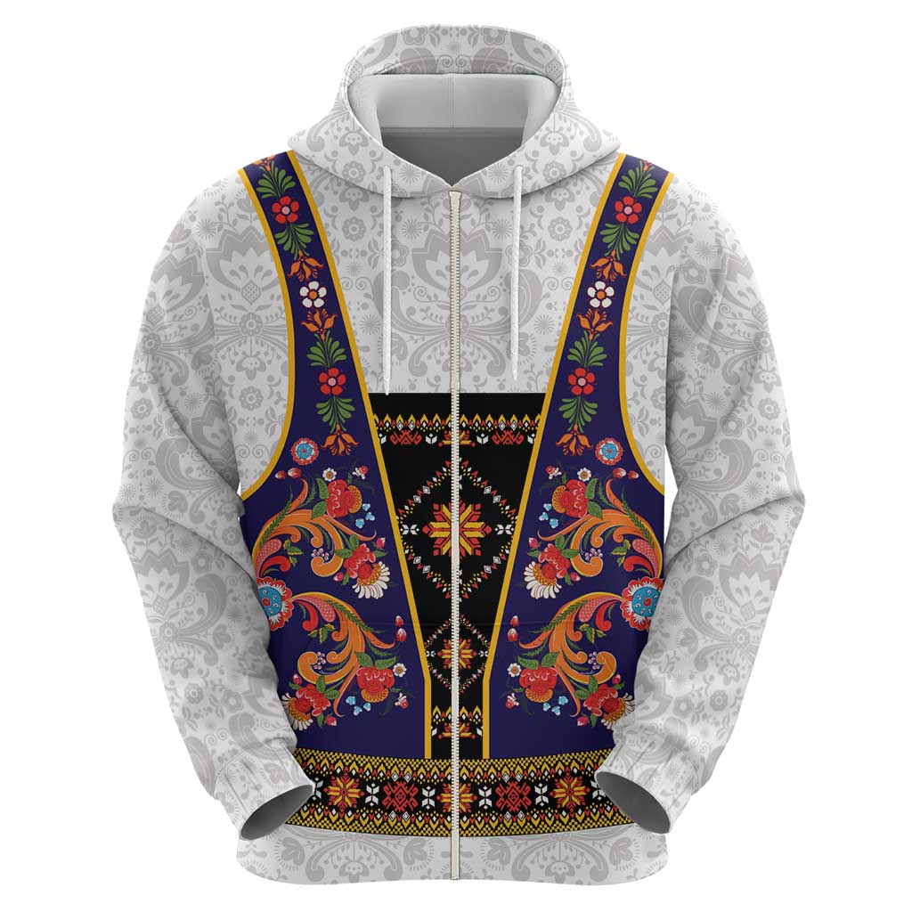 Norwegian Female Bunad Hoodie with Rosemaling Folk Art Navy Color LT03