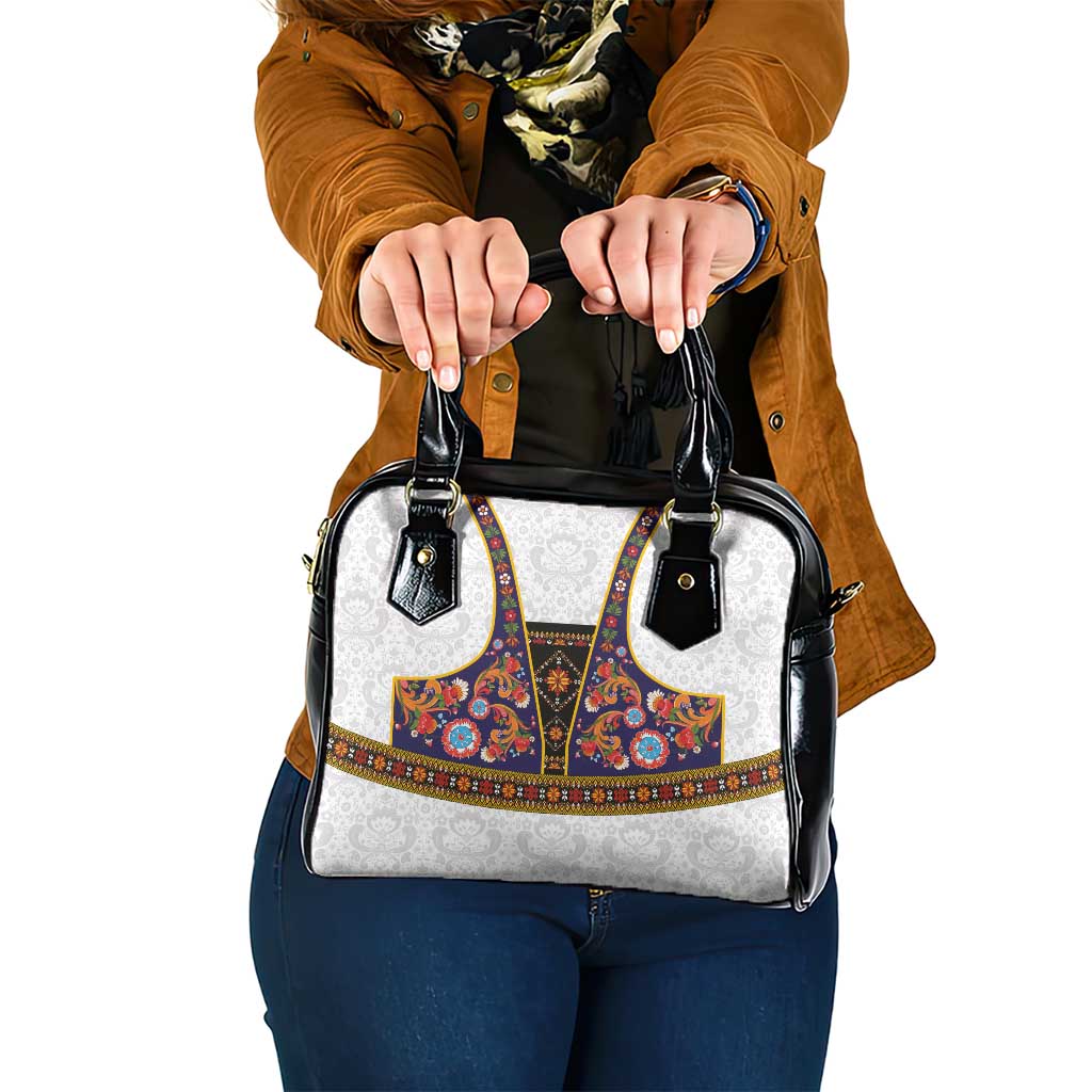 Norwegian Female Bunad Shoulder Handbag with Rosemaling Folk Art Navy Color LT03