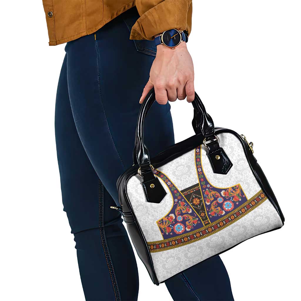 Norwegian Female Bunad Shoulder Handbag with Rosemaling Folk Art Navy Color LT03