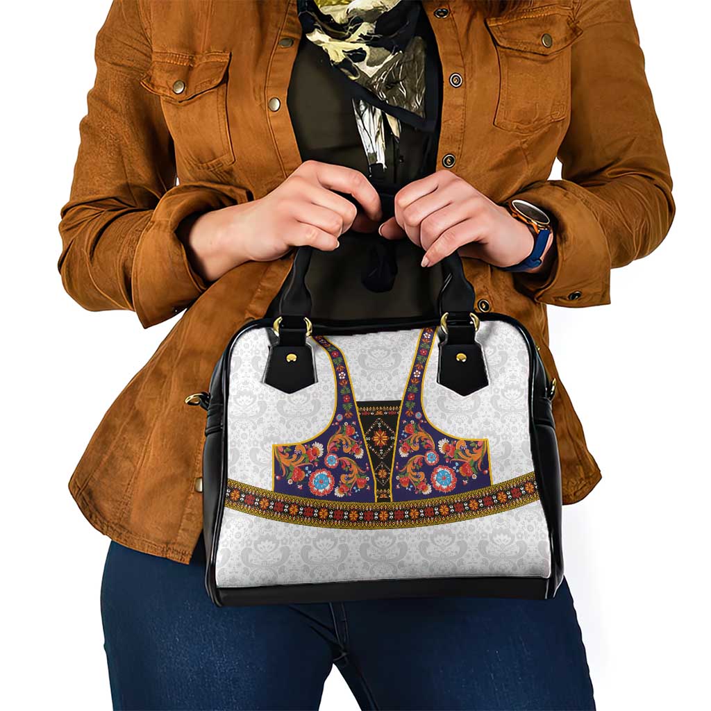 Norwegian Female Bunad Shoulder Handbag with Rosemaling Folk Art Navy Color LT03