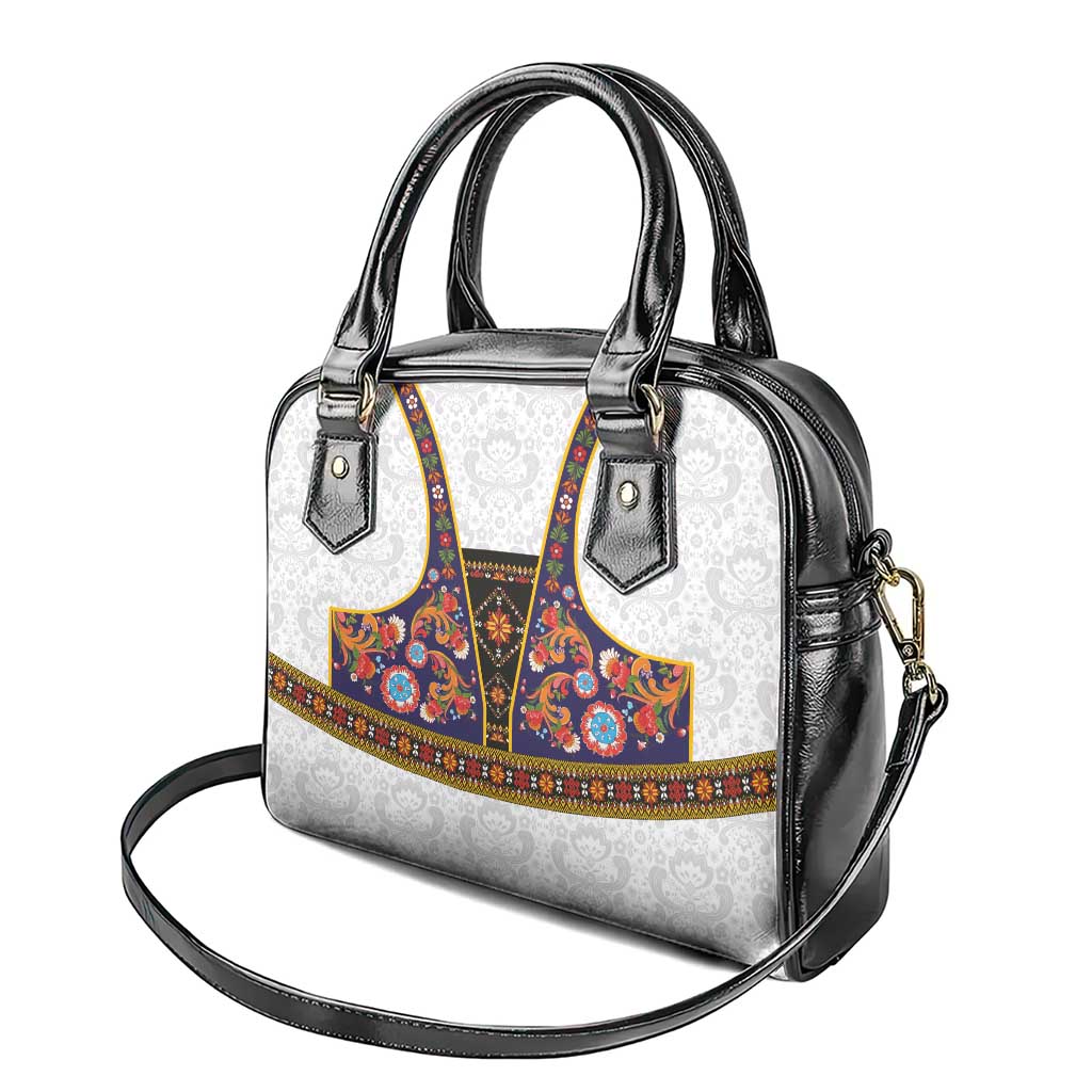 Norwegian Female Bunad Shoulder Handbag with Rosemaling Folk Art Navy Color LT03
