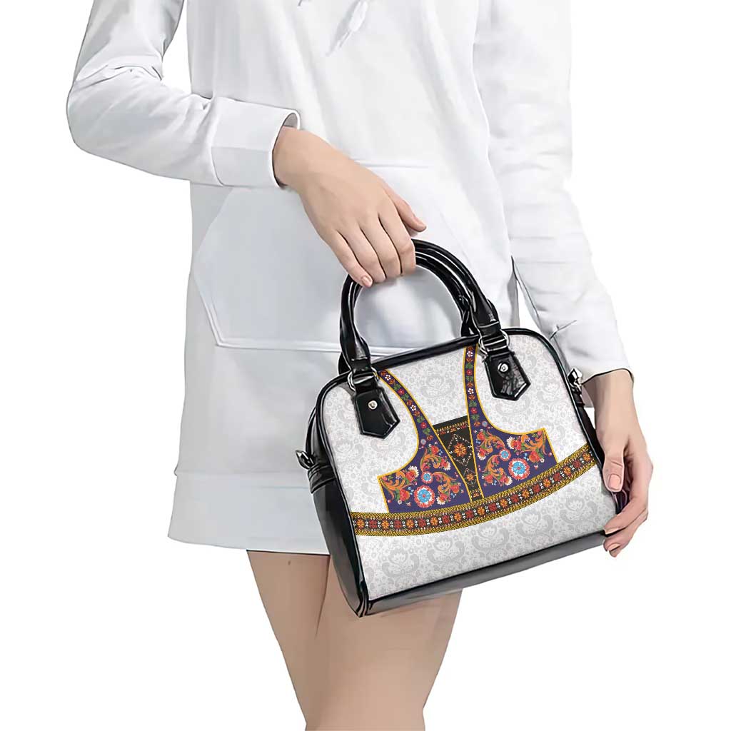 Norwegian Female Bunad Shoulder Handbag with Rosemaling Folk Art Navy Color LT03