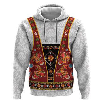 Norwegian Female Bunad Hoodie with Rosemaling Folk Art Red Color LT03