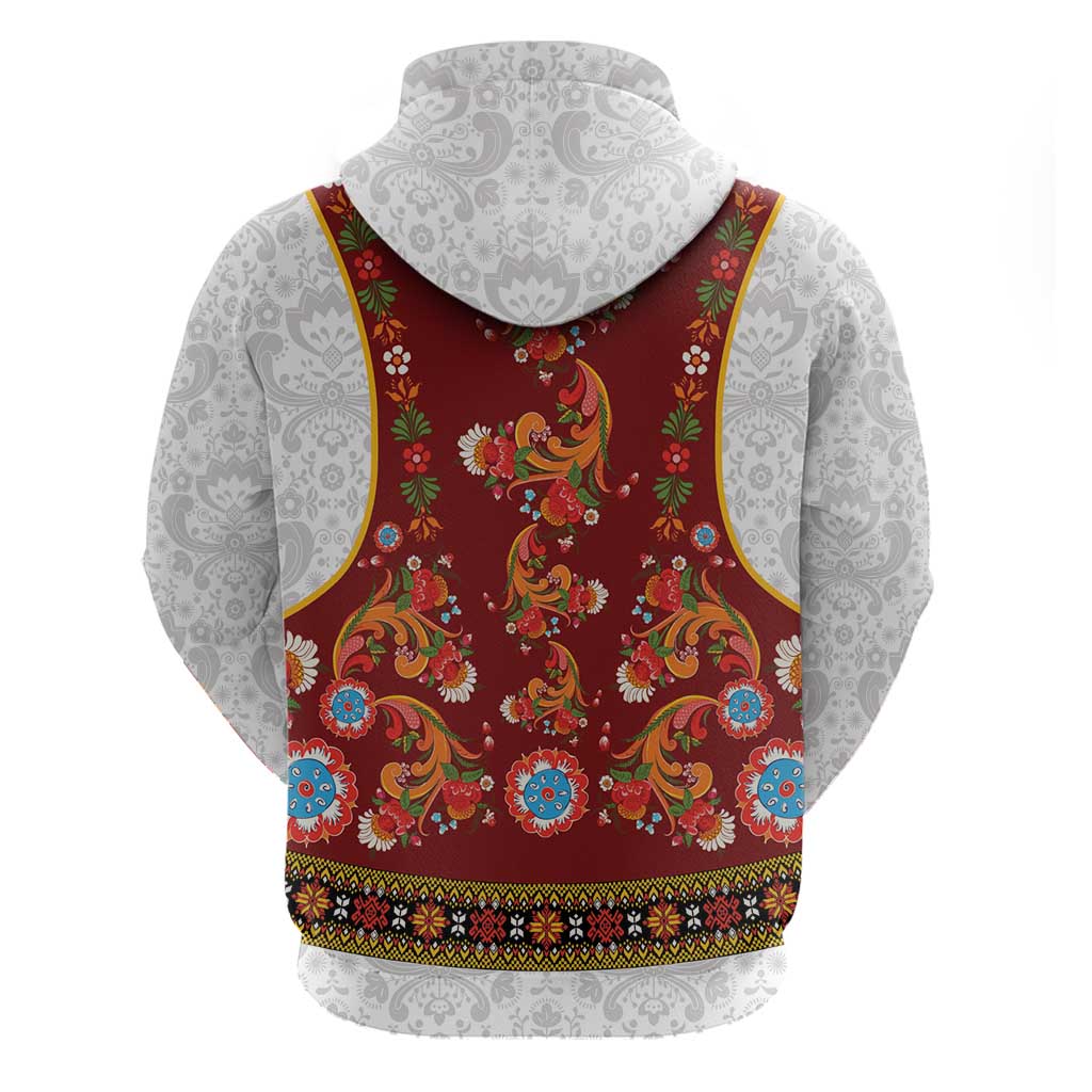 Norwegian Female Bunad Hoodie with Rosemaling Folk Art Red Color LT03
