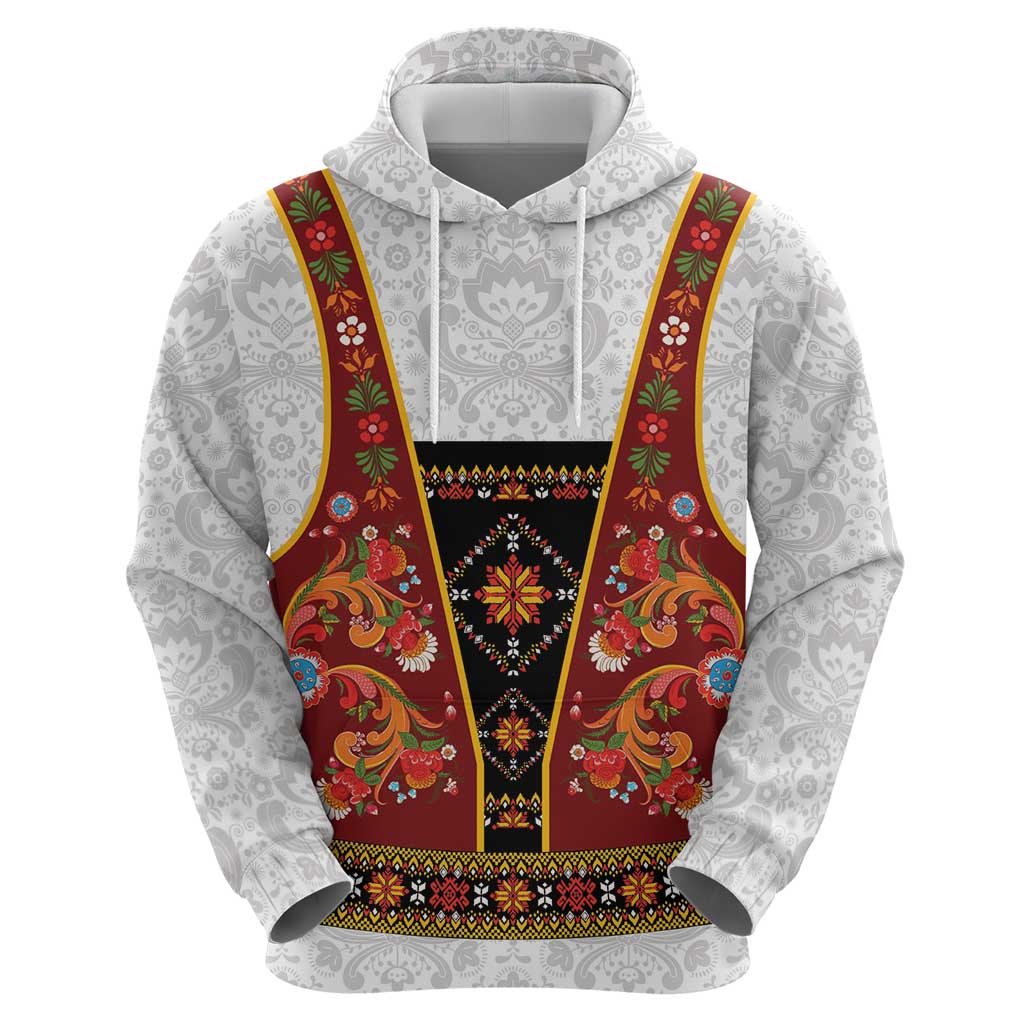 Norwegian Female Bunad Hoodie with Rosemaling Folk Art Red Color LT03