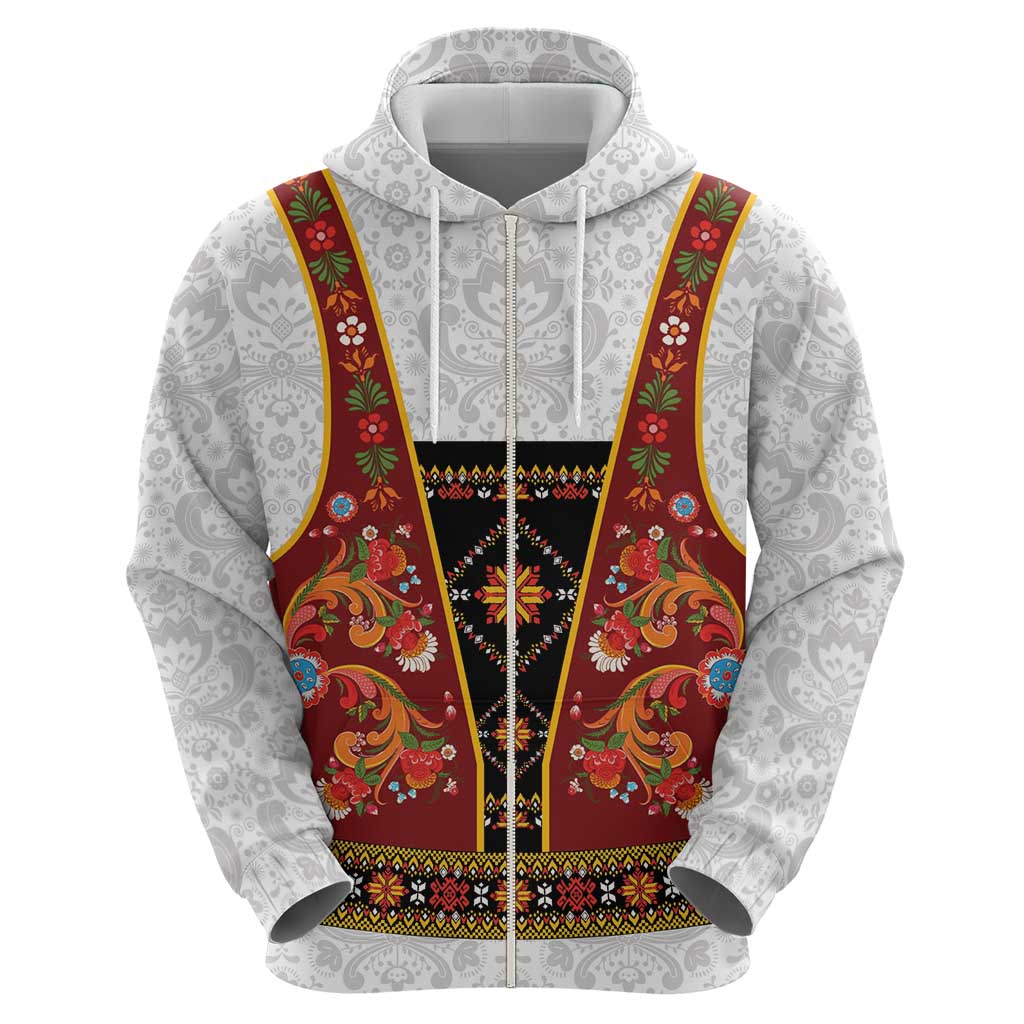 Norwegian Female Bunad Hoodie with Rosemaling Folk Art Red Color LT03