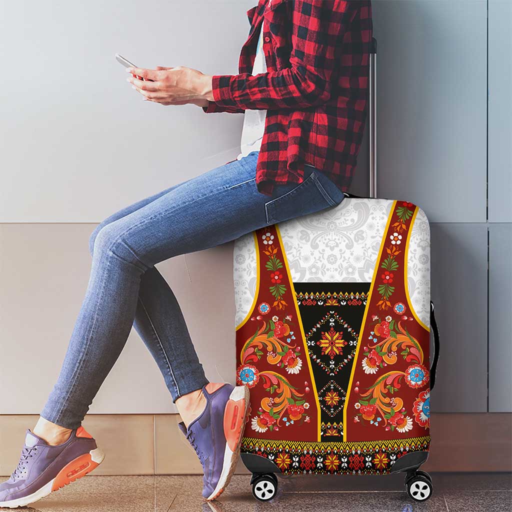 Norwegian Female Bunad Luggage Cover with Rosemaling Folk Art Red Color LT03