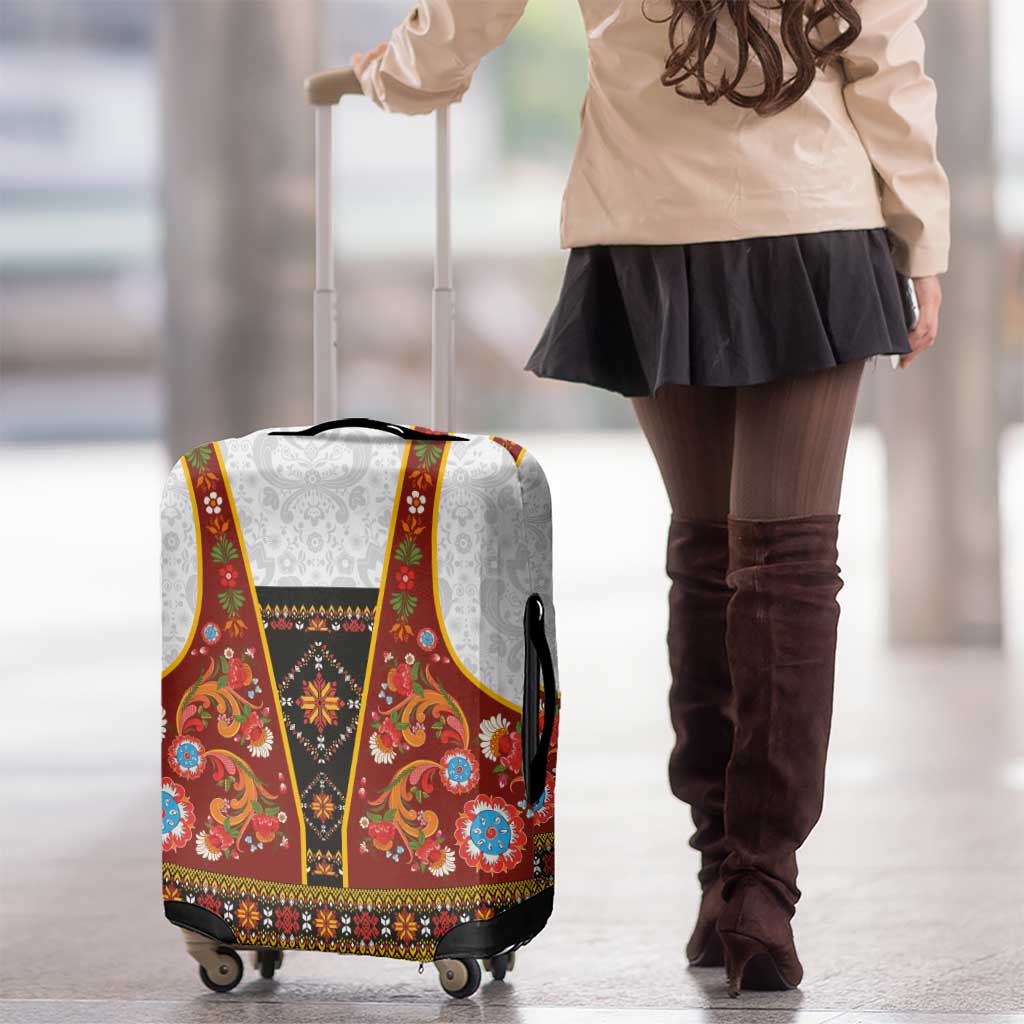 Norwegian Female Bunad Luggage Cover with Rosemaling Folk Art Red Color LT03