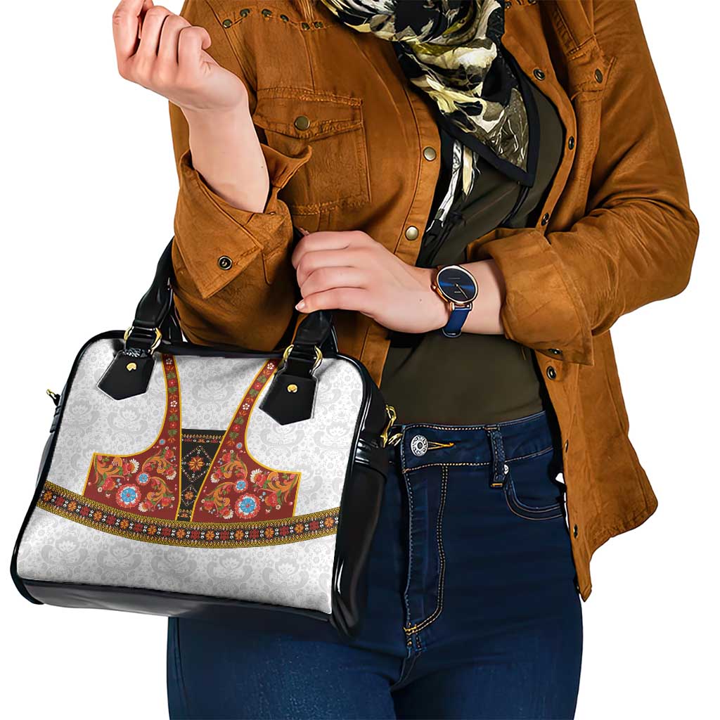 Norwegian Female Bunad Shoulder Handbag with Rosemaling Folk Art Red Color LT03