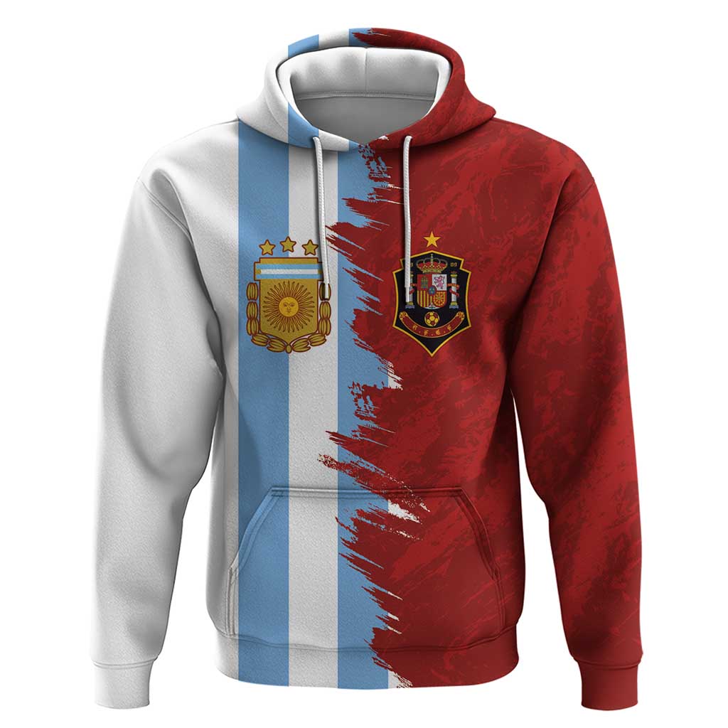 Half Argentina and Half Spain Football Hoodie Grunge Style LT03